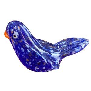 Hand-Blown Blue White Orange 4” Art Glass Bird